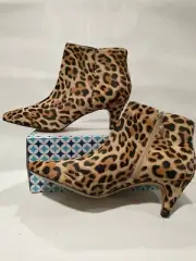 Limelight Moira Womens Leopard Print Haircalf Kitten Heel Leath Booties Sz 12 M