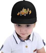[ACTLATI] Kids Baseball Hat Flat Brim Trucker Hats with Excavator Dinosaur Pattern Funny Boys Snapback Dad Sun Cap 3-8 Years