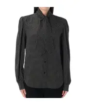Saint Laurent Dotted Pussy-Bow Shirt FR40 Black