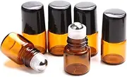Furnido 25 Pack 1ml Amber Glass Roll on Bottle For Essential Oils,Perfume Vial with Stainless Steel Roller Ball,Black Caps Mini Sample Vials Cosmetics Small Container, Amber, 25 Count (Pack of 1)