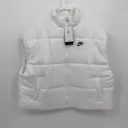 Nike Women's Sleeveless Therma-Fit Oversized Puffer Vest Solid White Size L