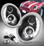 For 02 03 04 05 06 Mini Cooper Halo Projector Headlights Lamps Black w/LED Bulbs (for: Mini)