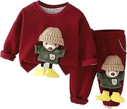 [Generic] Boys Spring and Autumn Set Children's Fashion Casual Hoodie Baby Children Spring and Autumn Long Sleeve Two Piece Set Baby Boy Dress with Tie (Red, 5-6 Years)