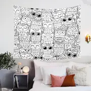 Black and White Owls Drawings Tapestry
