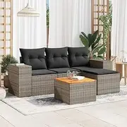 5 Piece Garden Sofa Set with Cushions Grey Poly Rattan Patio Bar Sets