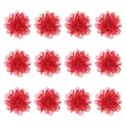 12-Pack Chiffon Flowers 1.97 x 1.97" Fabric Flowers for Craft [Bright Red]