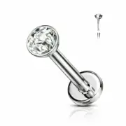 3pcs 16G 5/16" THREADLESS 2MM CZ Flatback PUSH IN LABRET LIP STEEL EAR RING STUD