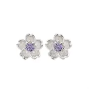 Nevenka Flower Cubic-zirconia Stud Earrings for Women-Purple