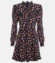 [Alessandra Rich] Alessandra Rich Printed belted silk minidress AU 8 blue