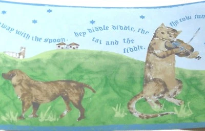 Nursery Rhymes Waverly Wallpaper Border Blue Green Hey Diddle 577451 Prepasted