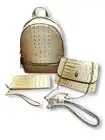 DIOPHY Womens Crocodile Vegan Leather 11" x 9" Backpack Purse & Wallet Set CREAM