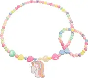 [DEARMAMY] Girls Unicorn Charm Necklace Bracelet Set Beaded Jewelry Present for Little Girls Fashionable Jewelry Kit