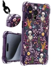 for iPhone 13 Pro Max Case with Strap for For iPhone 13 Pro Max Skull Flower
