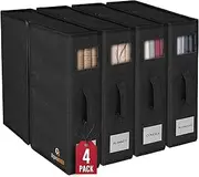 Foldable Bed Sheet Storage Box with Window and Handle, Linen Organiser for Closet (Black, 4 Pack)