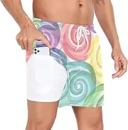 [GuoChe] Beach Shorts for Men Mens 2 in 1 Workout Shorts Vivid Colorful Spiral Swirls with Compression Liner and Pockets