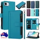 For iPhone 16 15 14 13 12 11 Pro Max Plus Zipper Case Leather Wallet Flip Cover