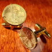 Striding Liberty Coin Men's Cufflinks 14K Yellow Gold Plated Sterling Silver 925