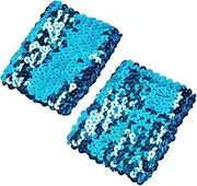 [WYLZLKX] Stylish Stretchy Elastic Arm Warmers Sparkly Sequin Costume Women Cuffs with Stunning Sequins, blue, Approx.7x10cm/2.76x3.94''