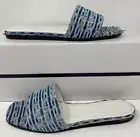 Givenchy 4G Logo Print Denim Blue Flat Mule Slide Sandals SZ 36.5 NIB $595