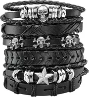 [EIGSO] 5-12Pcs Braided Leather Bracelets Set for Men Women Hemp Cords Wooden Beads Adjustable Wrap Bracelet