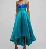 $1190 Zac Posen Womens Green Blue Two-Tone High-Low Sweetheart Gown Dress Size 2