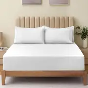 2000TC Hotel Comfort King Fitted Sheet Set - Ultra Soft Microfiber, Deep Pocket & 2 Pillow Cases (King/White)
