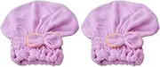 LALAFINA 2pcs Bowknot Microfiber Hair Drying Cap Fast Drying Coral Fleece Shower Cap Elastic Band for Comfortable Use Bathing Make-up and Gym Activities