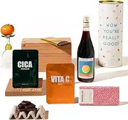 Pamper Gift Hamper | Fruity Fiona Gift Hamper by Good Day People | Perfect as Birthday Gifts, Congratulations Gifts and Corporate Gifts | Choose from Red, White, Sparkling, Non-Alcoholic Wine or Champagne, Organic Chocolate and Face Masks (Red Wine)