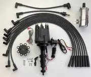 Small Cap FORD FE 390 427 428 ALL BLACK HEI Distributor + Plug Wires+Chrome Coil