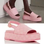 NEW GUCCI Angelina GG Pink Supreme Canvas Slingback Platform Sandals EU 39.5