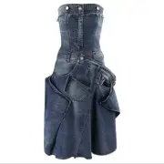 ALEXANDER McQUEEN Patchwork Deconstructed Denim Jeans Strapless Dress