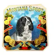 Antique Montana Sport Vtg Cigar Box Crate Label Embossed Springer Spaniel Dog