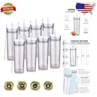 20oz Clear Tumbler Set of 8 - BPA Free Double Wall Travel Mugs with Straws