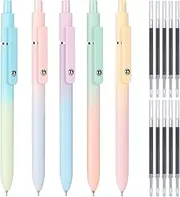 FINEASY 5 PCS Gel Pens,0.5mm Retractable Rollerball Pens Ballpoint Pens Black Ink Smooth Writing for School Office Home,10 Additional Refills (Aurora Accent)