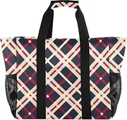 [sanluoli] Large Tote Bag Foldable Beach Tote Sandproof with Handles Laundry Tote, Red, Black and White Plaid Pattern, 1 size