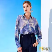 在飛比找momo購物網優惠-【MON’S】晴空渲染印花蠶絲上衣(100%蠶絲)