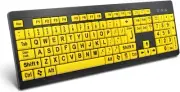 Large Print Computer Keyboard, Wired USB High Contrast Black with Yellow Keys