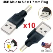 10x USB 2.0 A Male To 5.5x1.7mm Male Plug 5V DC Power Supply Adapter Connector