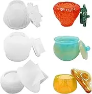 3 Set Jar Resin Molds, FineGood Silicone Jar Molds Mushroom Strawberry Epoxy Resin Molds with Lids for DIY Storage Box, Candy Jewelry Container Home Decoration Crafts