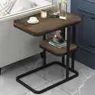 Side Table C-Shaped Coffee Table Imitation Marble Texture 2-Layer Storage Shelf
