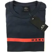 NWT Oakley Size MEDIUM SINGLE STRIPE Logo SS Tee Shirt FATHOM/Navy Blue