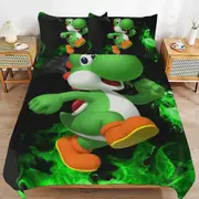 a1580 Super Mario Yoshi Duvet Cover Set, 3 Piece Bedding Set 86x70" Double Sided Printing Decorative Comforter Cover Set (1 Duvet Cover + 2 Pillow Sha