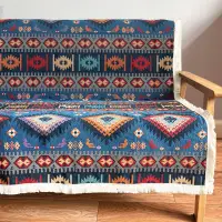 在飛比找松果購物優惠-美式鄉村風沙發巾亞麻幾何圖案沙發套四季通用沙發墊蓋布 (3.