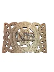 Horse Shoe/Christian Cowboy Belt Buckle For Man 4 1/4"x3 1/8" Copper Tone/Silver