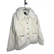 Threadbare BY ASOS Sherpa-Lined Button-Up White Fleece Jacket With Large Pockets