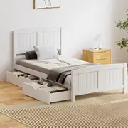 Oikiture Wooden Bed Frame King Single Base with Storage Drawers White