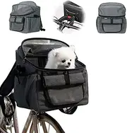 Dog Bike Basket, Soft-Sided Dog Bike Carrier Backpack, Cat Bicycle Basket, Multifunctional Pet Bike Basket Detachable Adjustable Single Shoulder Strap, Foldable Pet Travel Bag for Small Cats and Dogs