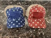 Pair Of 2 USA Tactical American Flag Patch Cap Hat Army Military Trucker