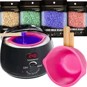 Ultimate Waxing Kit 4 Pack Hard Wax Beads 20 Sticks Silicone Accessories Warmer