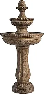 XBrand 39" Solar Water Fountain, 2-Tier, Outdoor, Sand Stone Resin, with Solar Panel & Solar Pump for Home Garden Yard Décor